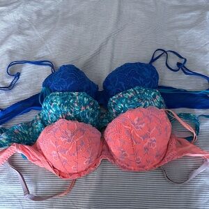 Pink (Victoria Secret) Lace Push up Bras (x3)